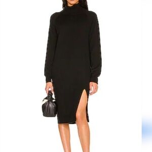 One Grey Day Rassi Midi Dress Turtleneck Knit Slit Black Revolve XS